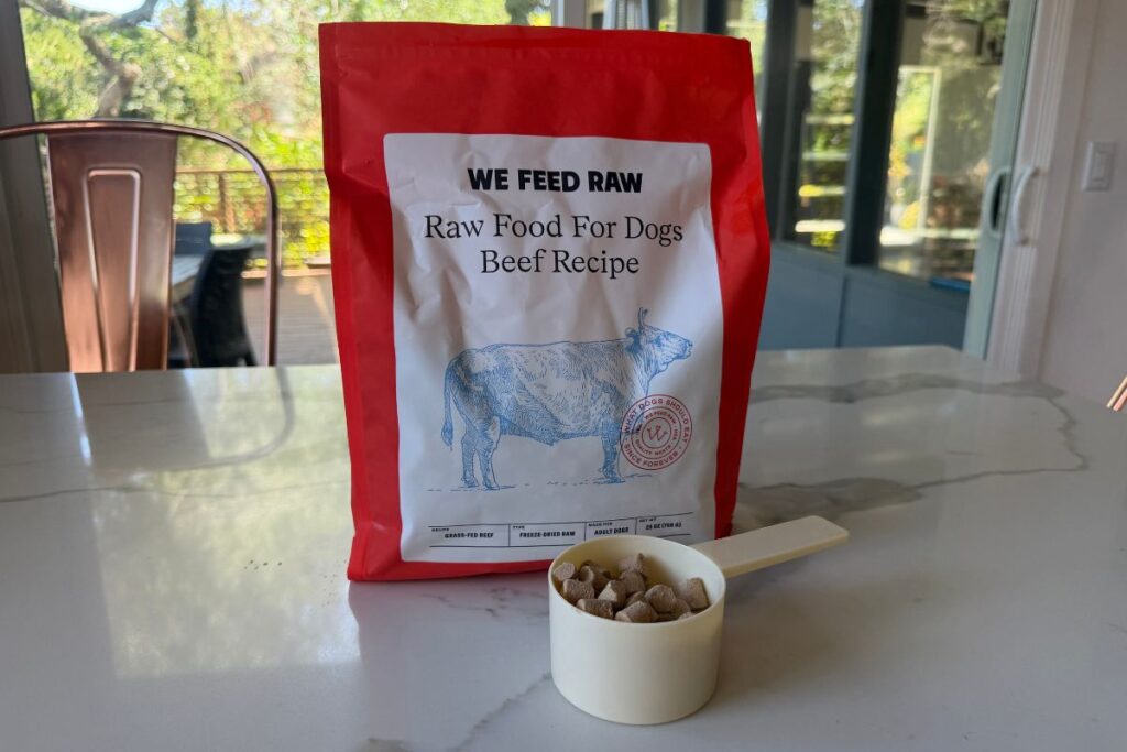 We Feed Raw freeze-dried raw bag and scooper in April 2026