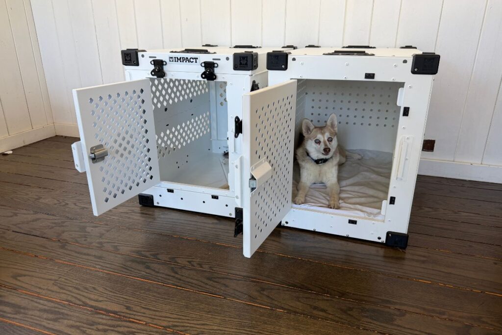 Copper Inside High Anxiety Crate Next To Collapsible Crate